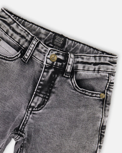 French Terry Black Denim Pants With Contrasting Patch