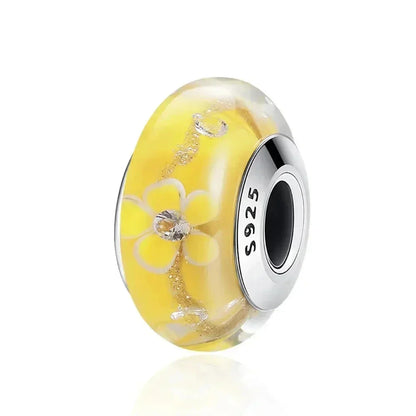 925 Sterling Silver Pink Flower Murano Glass Beads - Diy Bracelet Charms For A Festive Touch (Scz001)