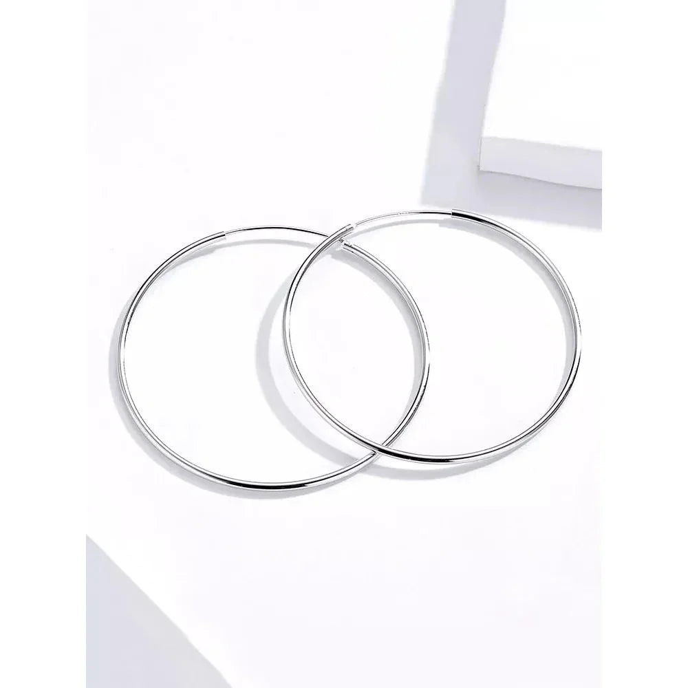 Grandes boucles d'oreilles créoles élégantes en argent sterling 925 pour femmes - Grandes créoles cercle sans fin (30/40 mm)