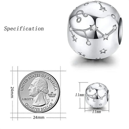 Perles Breloques Vintage en Argent Sterling 925 Signes Astrologiques Douze Constellations pour Bracelet Collier DIY