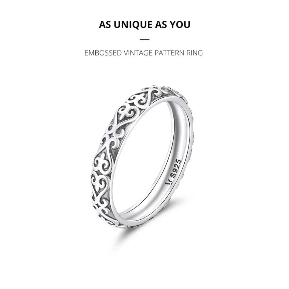 Bague fleurie gaufrée vintage en argent sterling 925