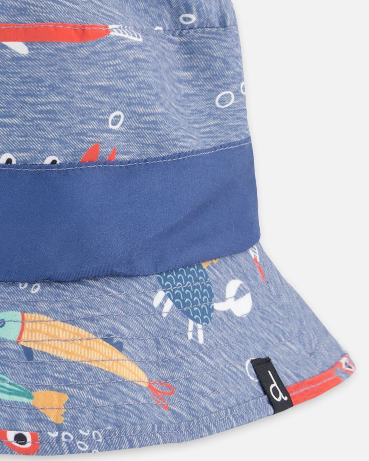 Chapeau de plage en polyester recyclé à imprimé animaux marins bleu