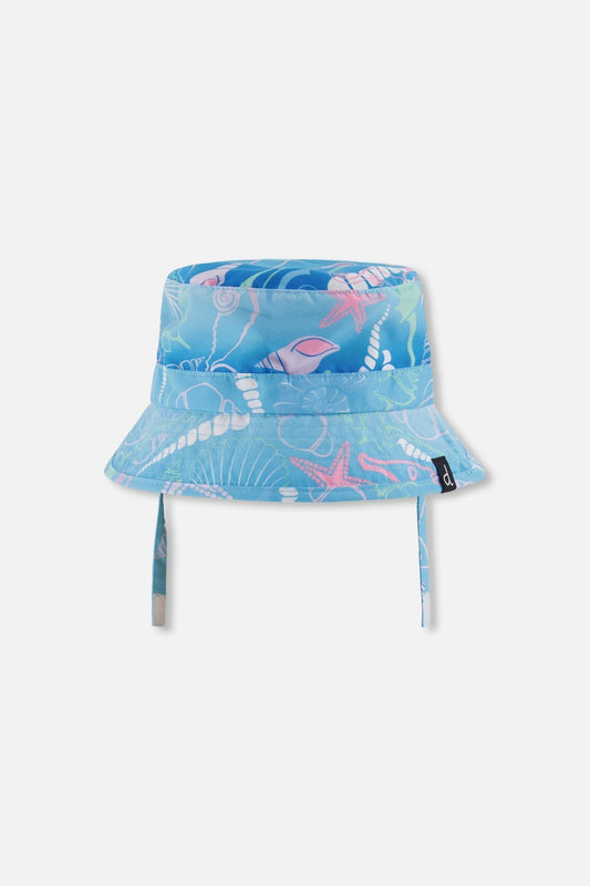 Chapeau de plage imprimé coquillages bleus