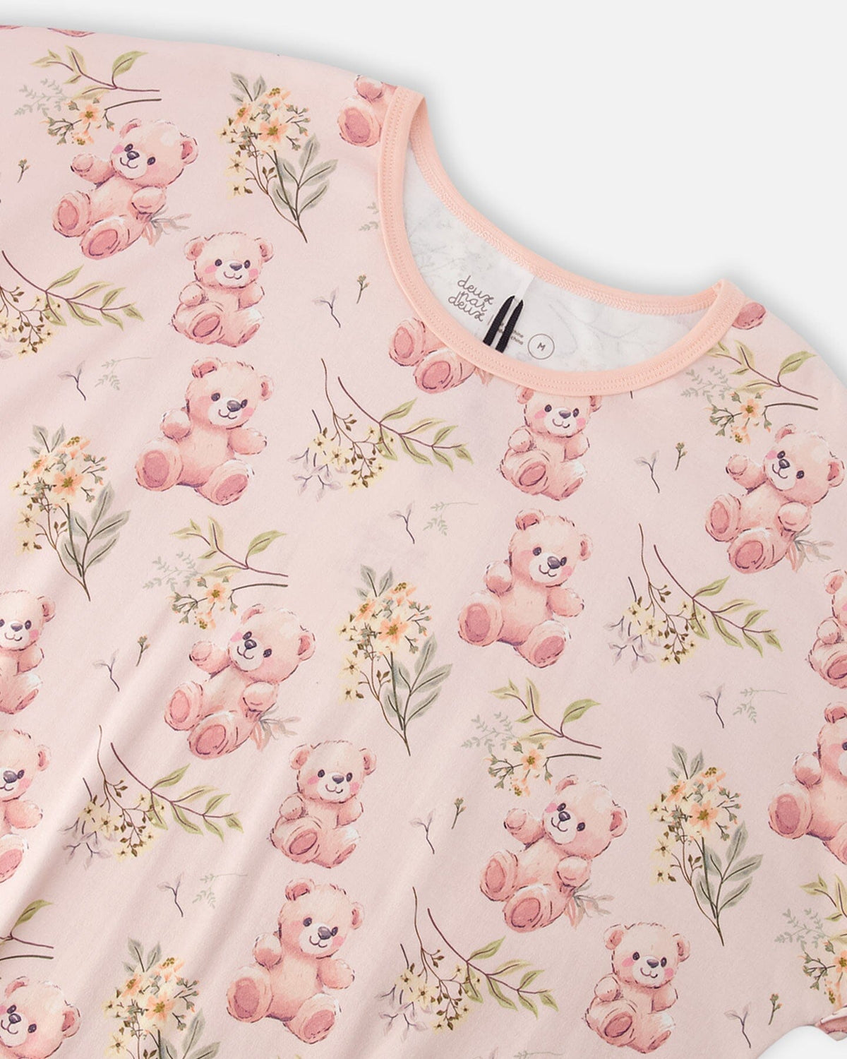 Ensemble de pyjama deux pièces en coton biologique pour femme - Imprimé ours rose pâle
