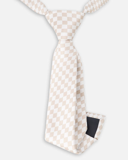 Neck Tie White And Sand Check