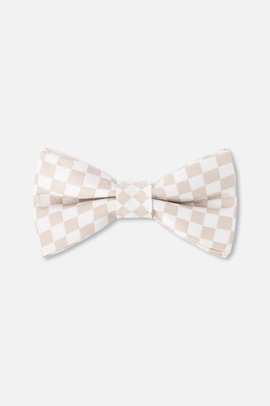 Nœud papillon à carreaux blanc et sable