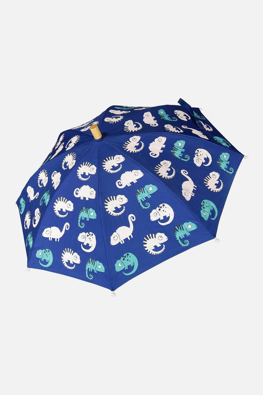 Parapluie changeant de couleur imprimé caméléon bleu
