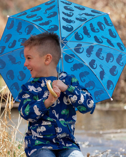 Parapluie changeant de couleur imprimé caméléon bleu