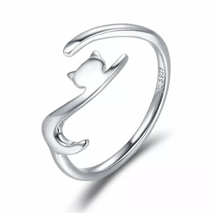 Bague réglable en argent sterling 925 queue de chat