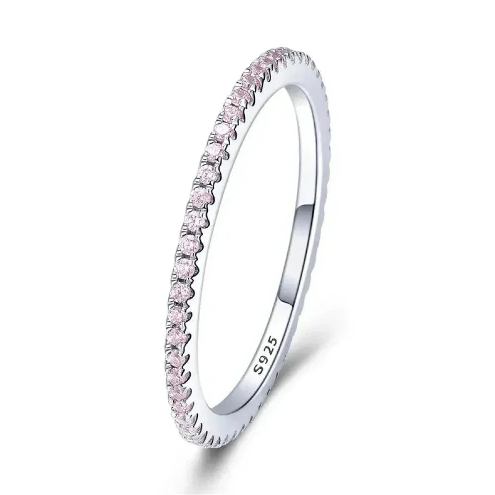 Bagues empilables en argent sterling 925 avec diamants simulés en oxyde de zirconium, plaquées platine pour femmes