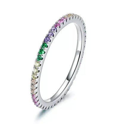 925 Sterling Silver Rainbow CZ Band Ring