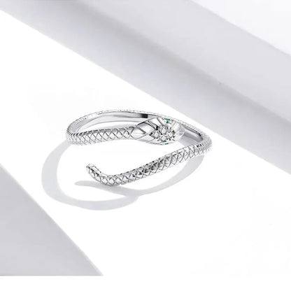 925 Sterling Silver Adjustable Snake Ring With Green Zircon - Fashion Jewelry In 4 Colors