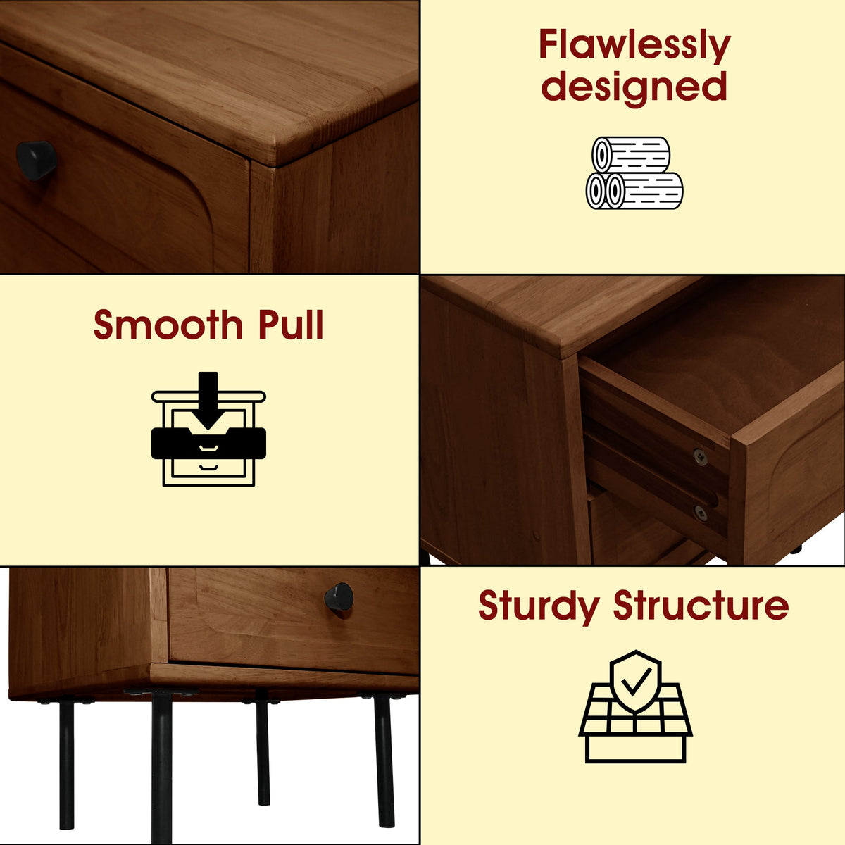 Savana Two Drawers Solid Wood Nightstand