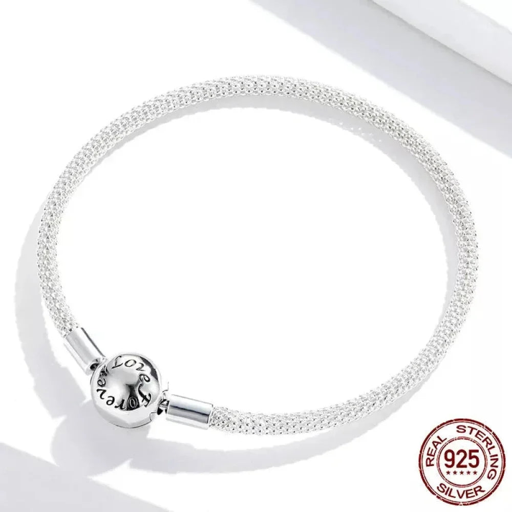 Sterling Silver Mesh Charm Bracelet – “Forever Love” Bead