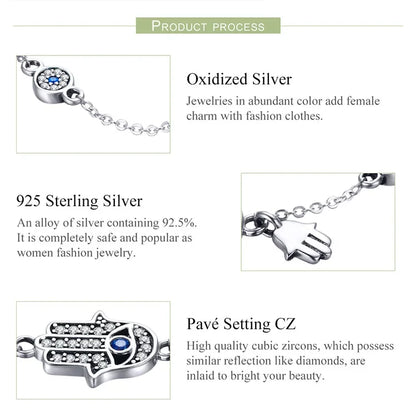 Sterling Silver Blue Evil Eye Charm Bracelet – Lobster Clasp
