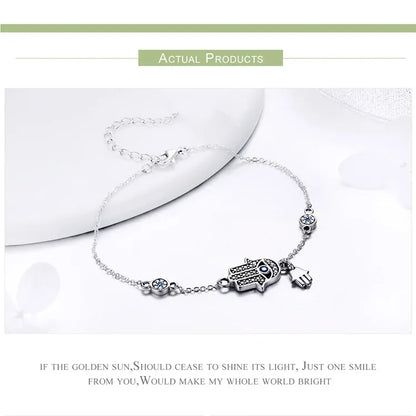 Sterling Silver Blue Evil Eye Charm Bracelet – Lobster Clasp