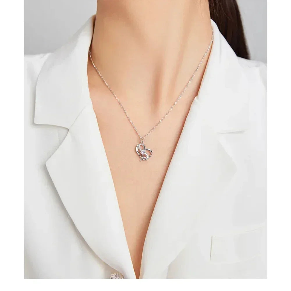 Collier Pendentif Cœur Amour Éternel en Argent Sterling avec Zircon Cubique - Collier Pour Femmes