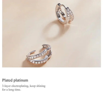 925 Sterling Silver Elegant Geometry Zircon Crystal Double Rings Ear Hoop Earrings