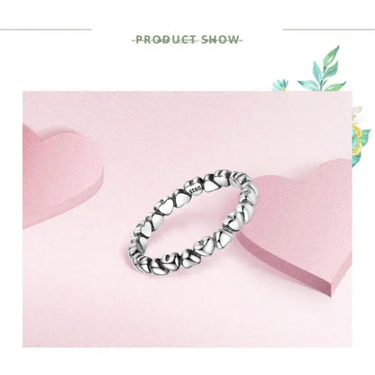 Bague en argent sterling 925 avec étoiles et cœurs