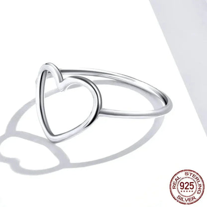 Bague minimale en argent sterling 925 en forme de cœur