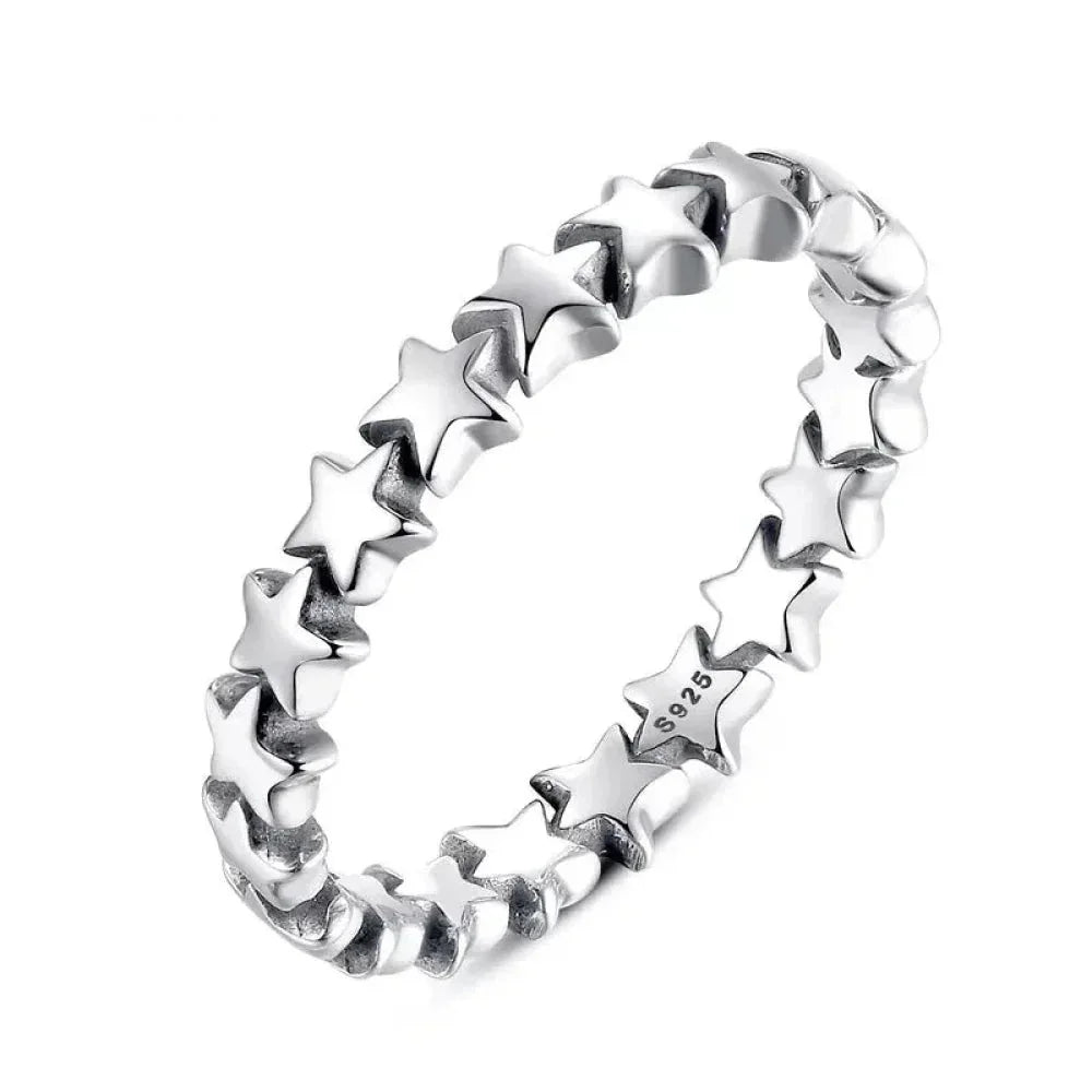 Bague en argent sterling 925 avec étoiles et cœurs
