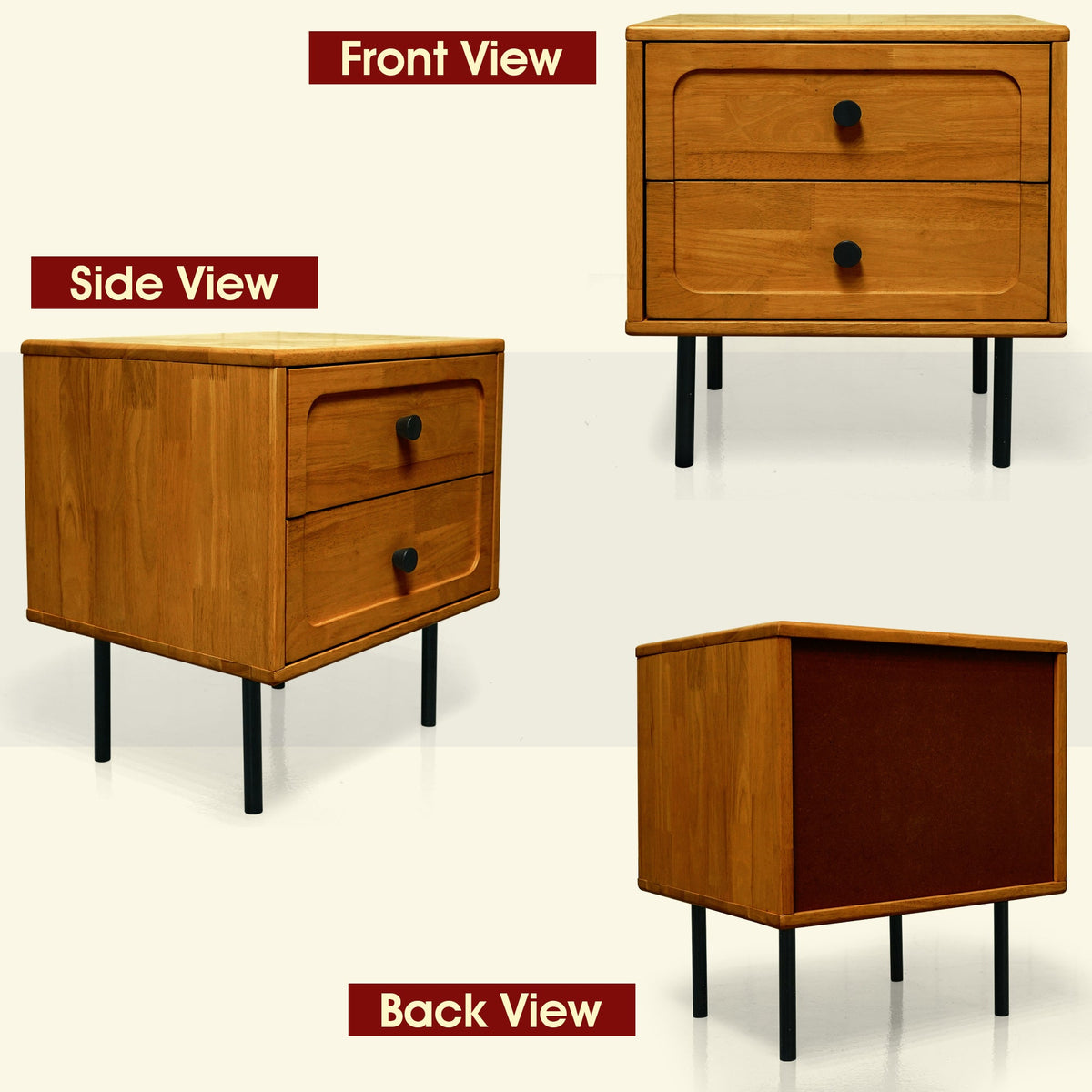Savana Two Drawers Solid Wood Nightstand