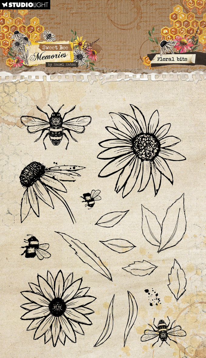 HE Clear Stamp Floral Bits Sweet Bee Memories 16 PC