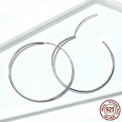 Grandes boucles d'oreilles créoles élégantes en argent sterling 925 pour femmes - Grandes créoles cercle sans fin (30/40 mm)