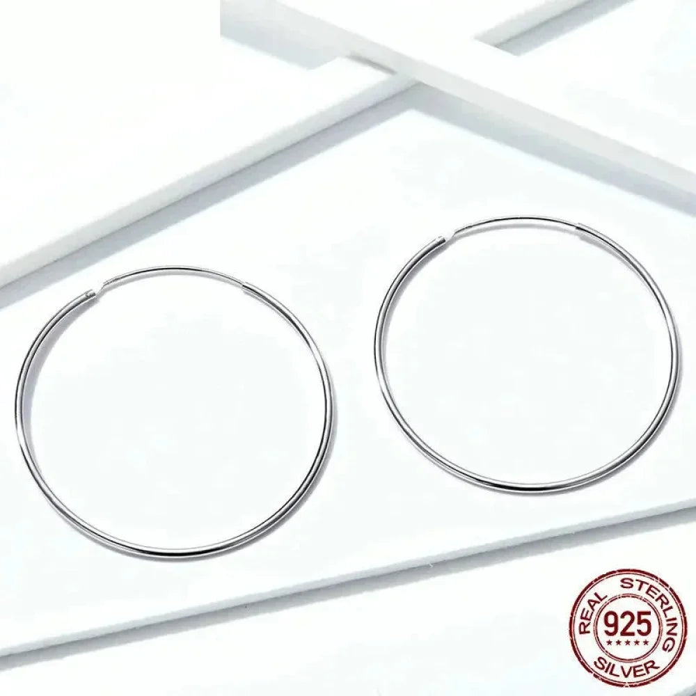 Grandes boucles d'oreilles créoles élégantes en argent sterling 925 pour femmes - Grandes créoles cercle sans fin (30/40 mm)