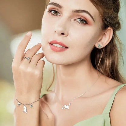 Breathtaking 925 Sterling Silver Cat Necklace | Elegant Pendant Collarbone Jewelry Scn232 In 3 Colors