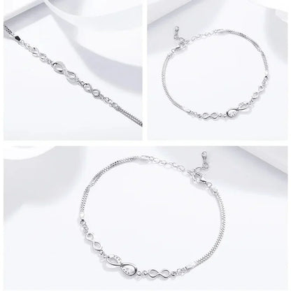 Sterling Silver Infinity Bracelet with CZ – Adjustable