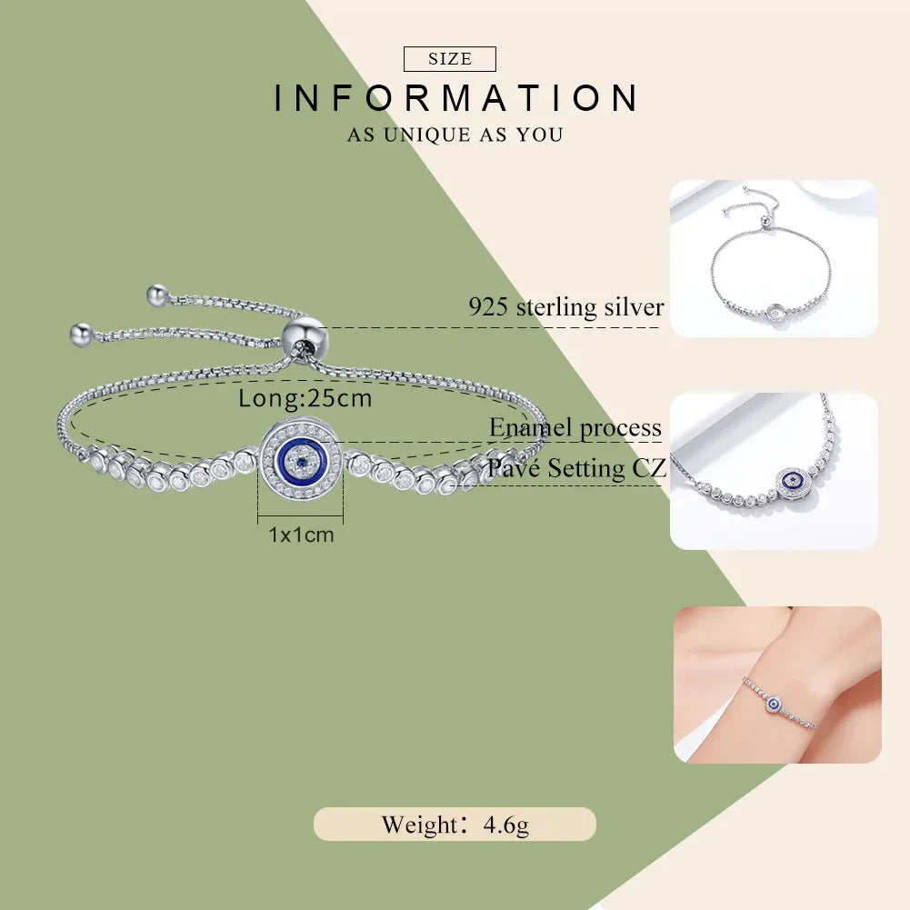 Bracelet tennis œil grec en argent sterling avec zircone cubique – Ajustable