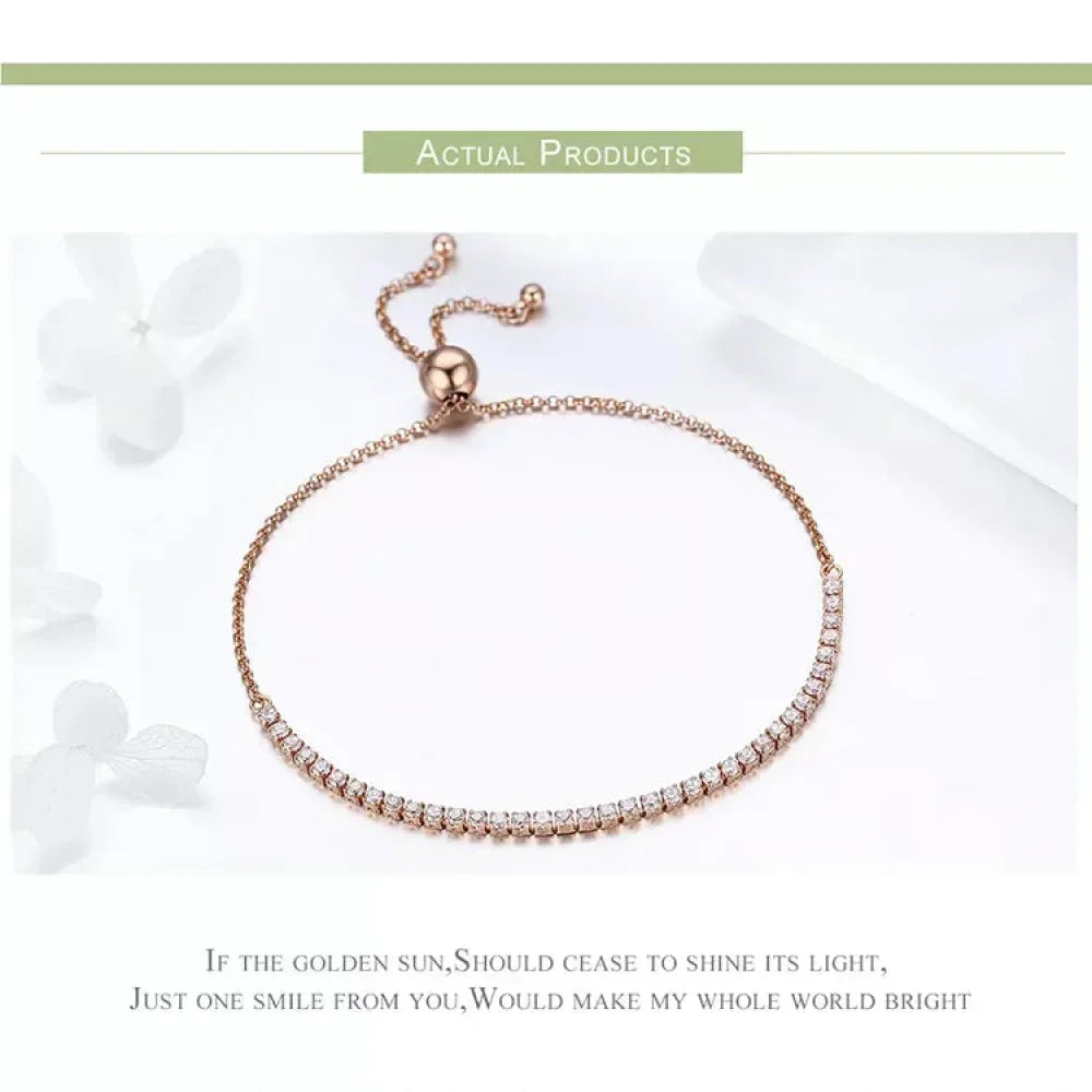 Bracelet de tennis en argent sterling avec oxydes de zirconium – Plaqué or 14K, réglable