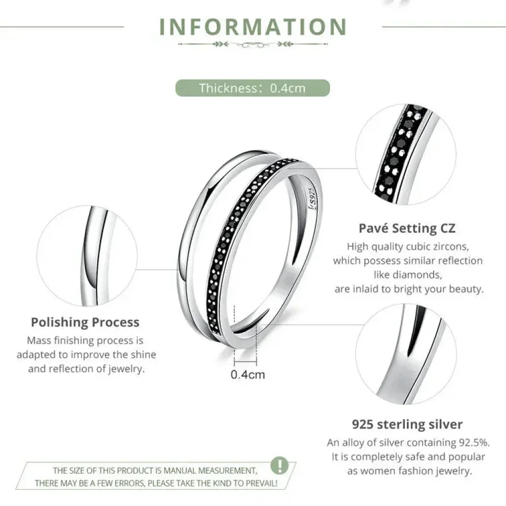 925 Sterling Silver Black & Clear Double Circle CZ Ring