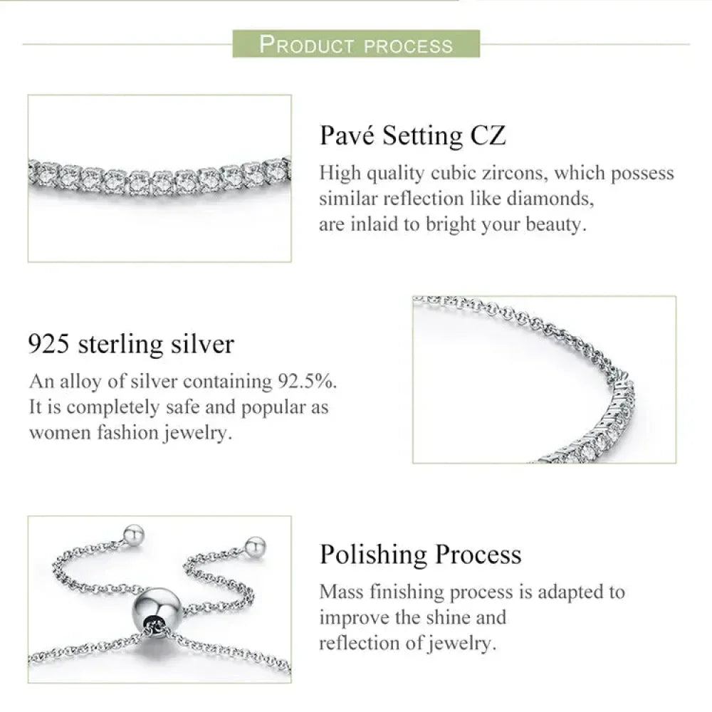 Bracelet de tennis en argent sterling avec oxydes de zirconium – Plaqué or 14K, réglable