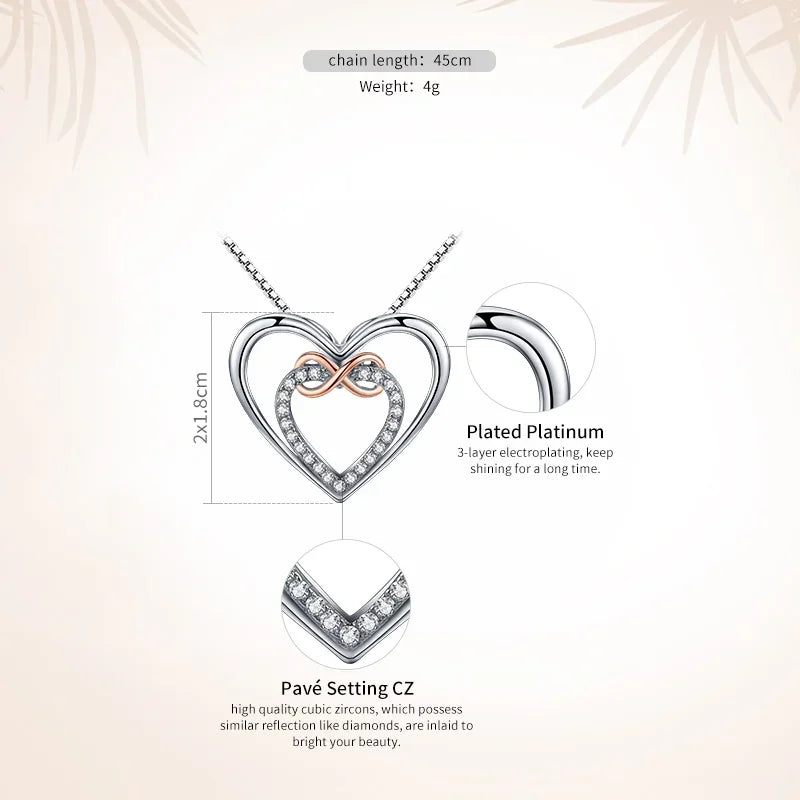 Cœurs Entrelacés : Collier Infini en Argent Sterling avec Double Cœur