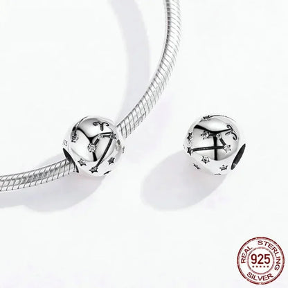 Perles Breloques Vintage en Argent Sterling 925 Signes Astrologiques Douze Constellations pour Bracelet Collier DIY
