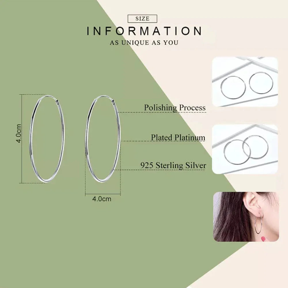 Grandes boucles d'oreilles créoles élégantes en argent sterling 925 pour femmes - Grandes créoles cercle sans fin (30/40 mm)
