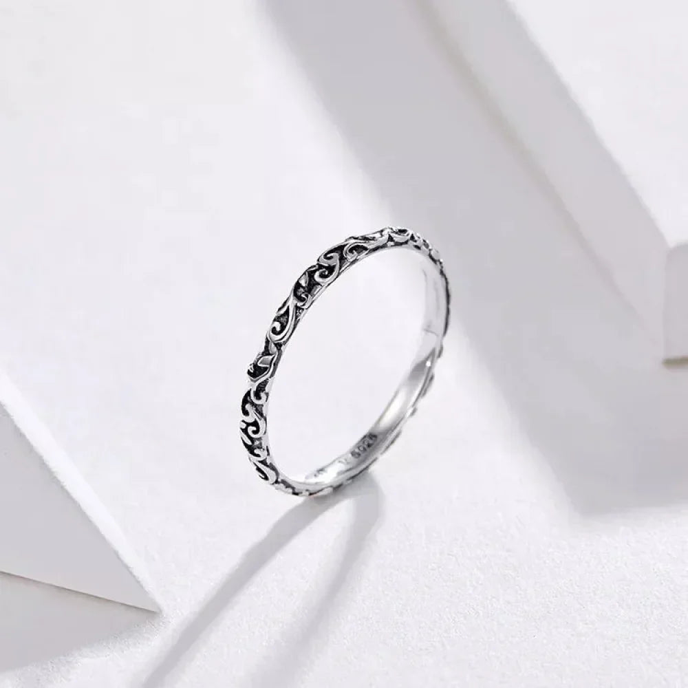 Bague fleurie gaufrée vintage en argent sterling 925