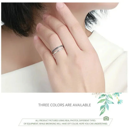 925 Sterling Silver Black & Clear Double Circle CZ Ring