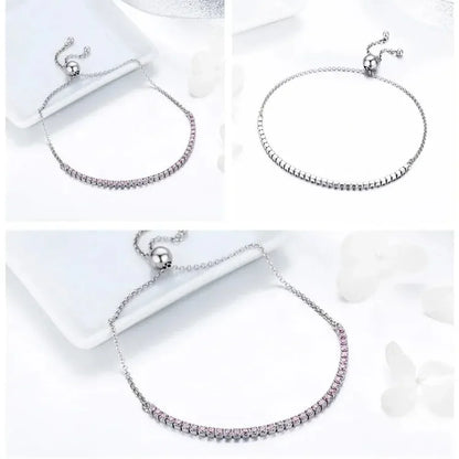 Bracelet de tennis en argent sterling avec oxydes de zirconium – Plaqué or 14K, réglable