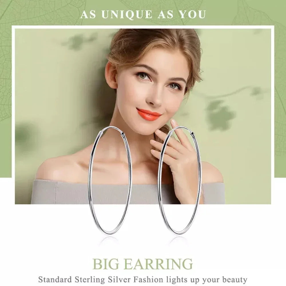 Grandes boucles d'oreilles créoles élégantes en argent sterling 925 pour femmes - Grandes créoles cercle sans fin (30/40 mm)