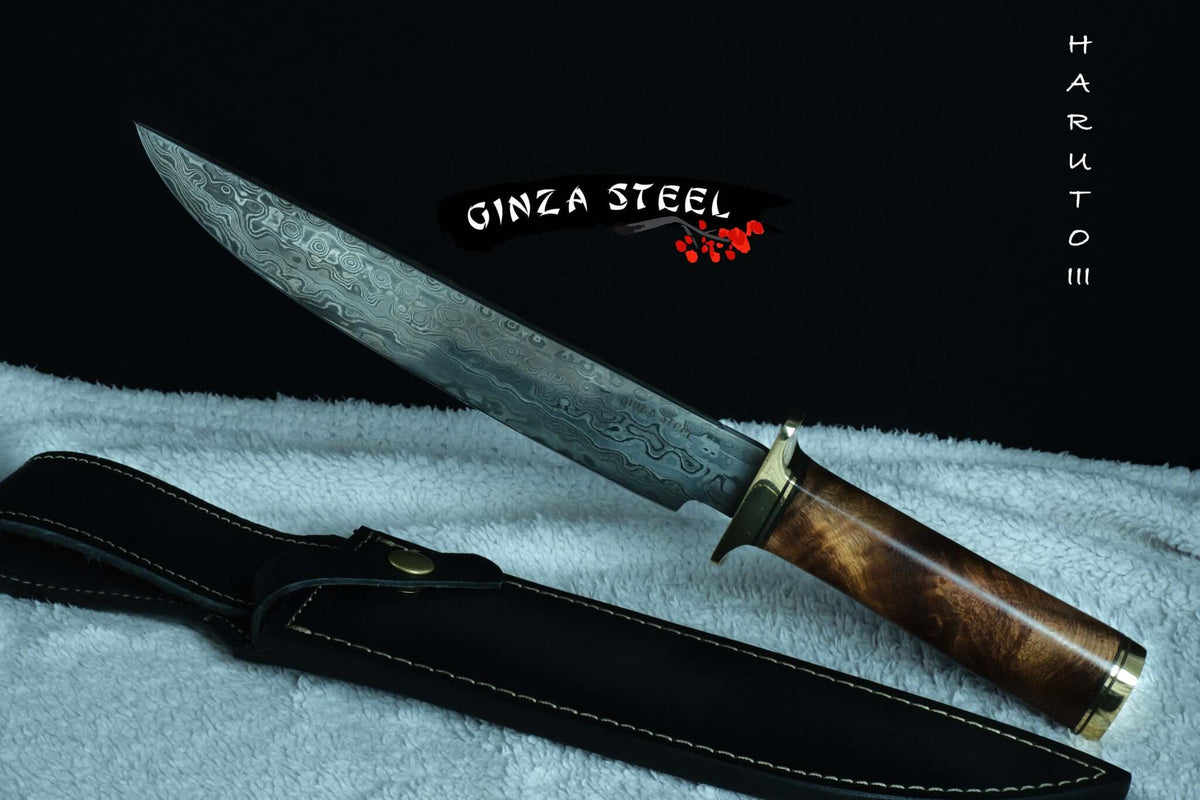 Ginza Steel Haruto-III Bowie Knife - 9" Blade with Leather Sheath