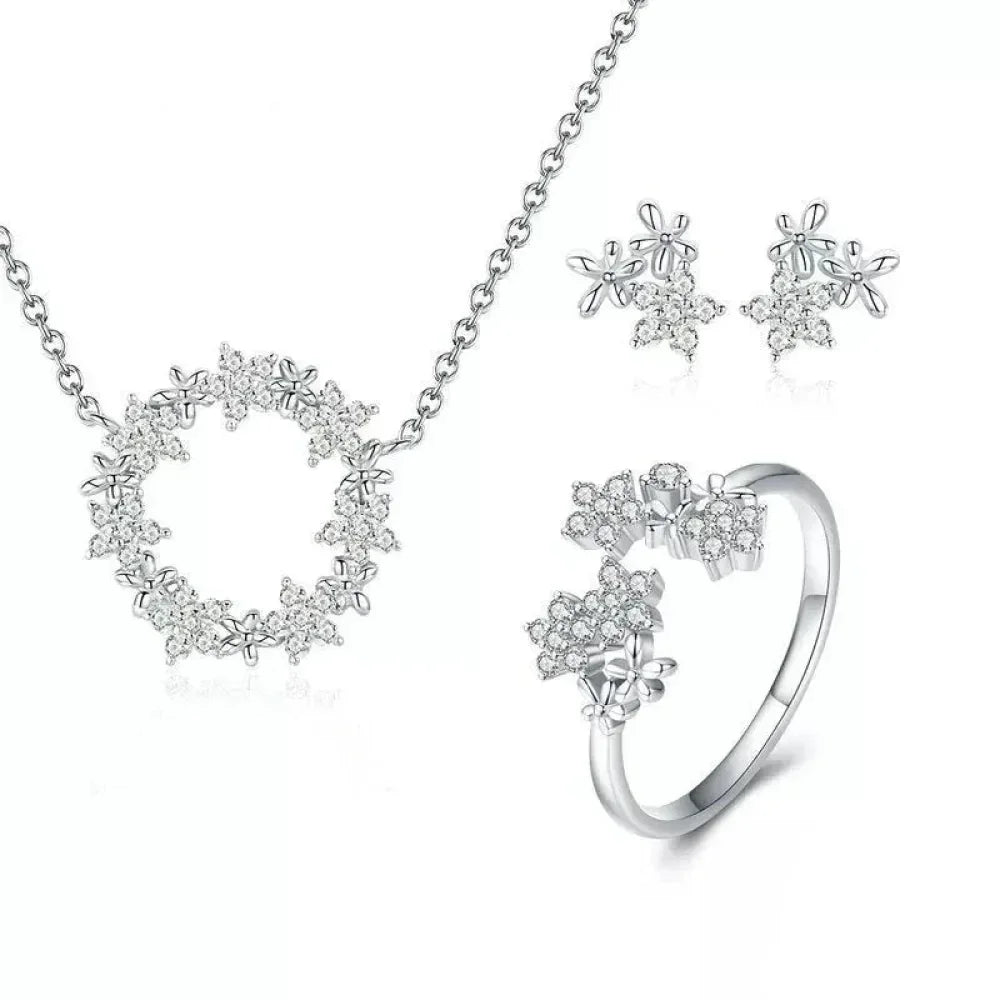 Nuit Étoilée Scintillante : Parure Collier et Bague en Argent 925 avec Oxyde de Zirconium