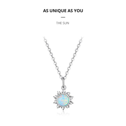 Collier avec pendentif soleil en opale blanche et argent sterling 925 - Chaîne Apollo pour femme