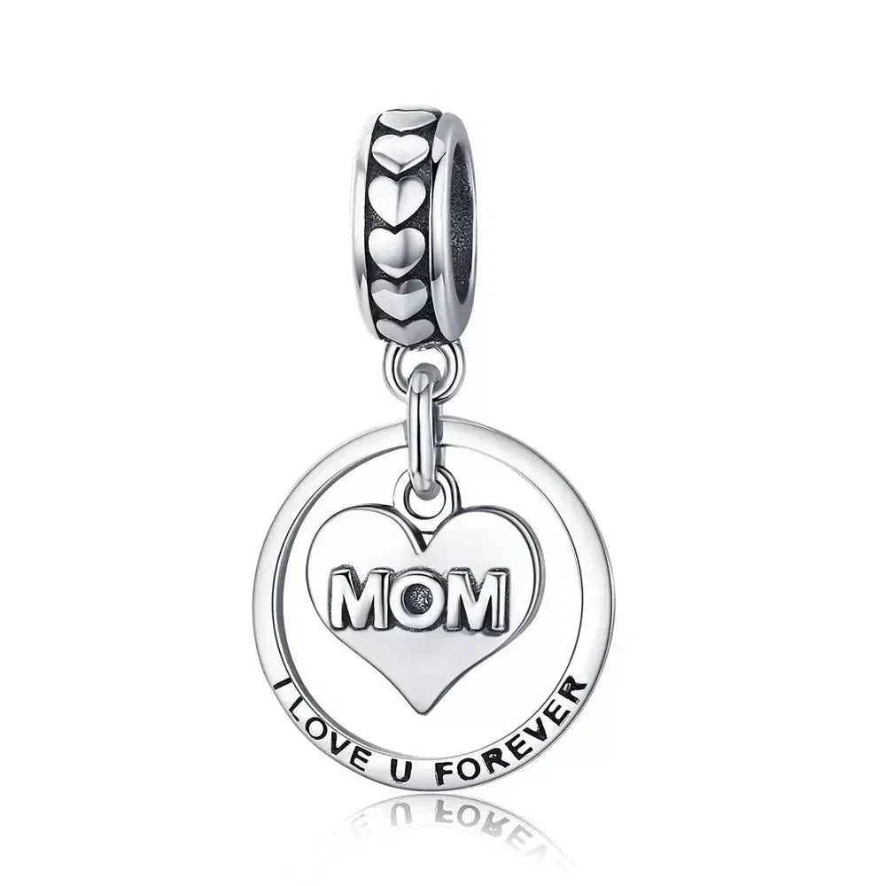 Breloque en argent sterling 925 amour maternel, pendentif pieds de bébé touchants pour bracelet
