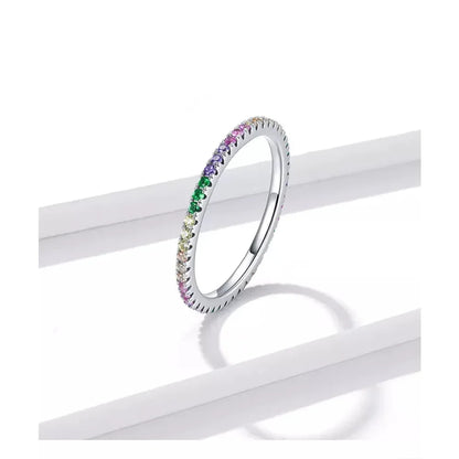 925 Sterling Silver Rainbow CZ Band Ring