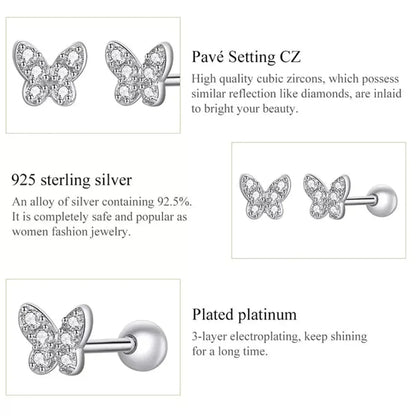 925 Sterling Silver Star And Butterfly Stud Earrings - Delicate And Fine Jewelry