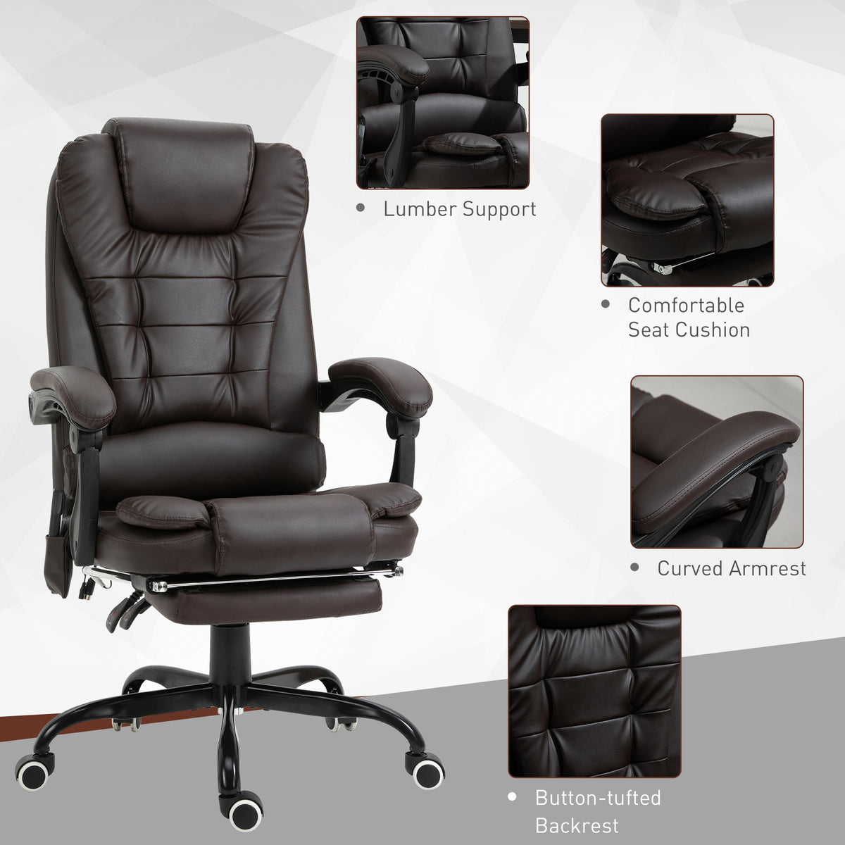 Declan Executive Office Chair with 7-Point Massage and Reclining Features-Brown
