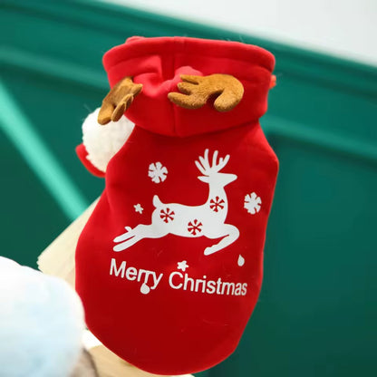 Sweat à Capuche Chien Renne Joyeux Noël – Pull de Fêtes Douillet Rouge et Blanc